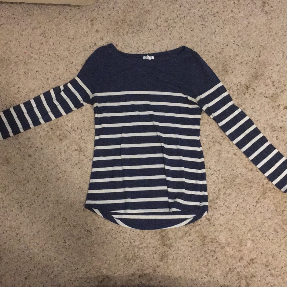 Navy Blue And White Long Sleeve Tee shirt